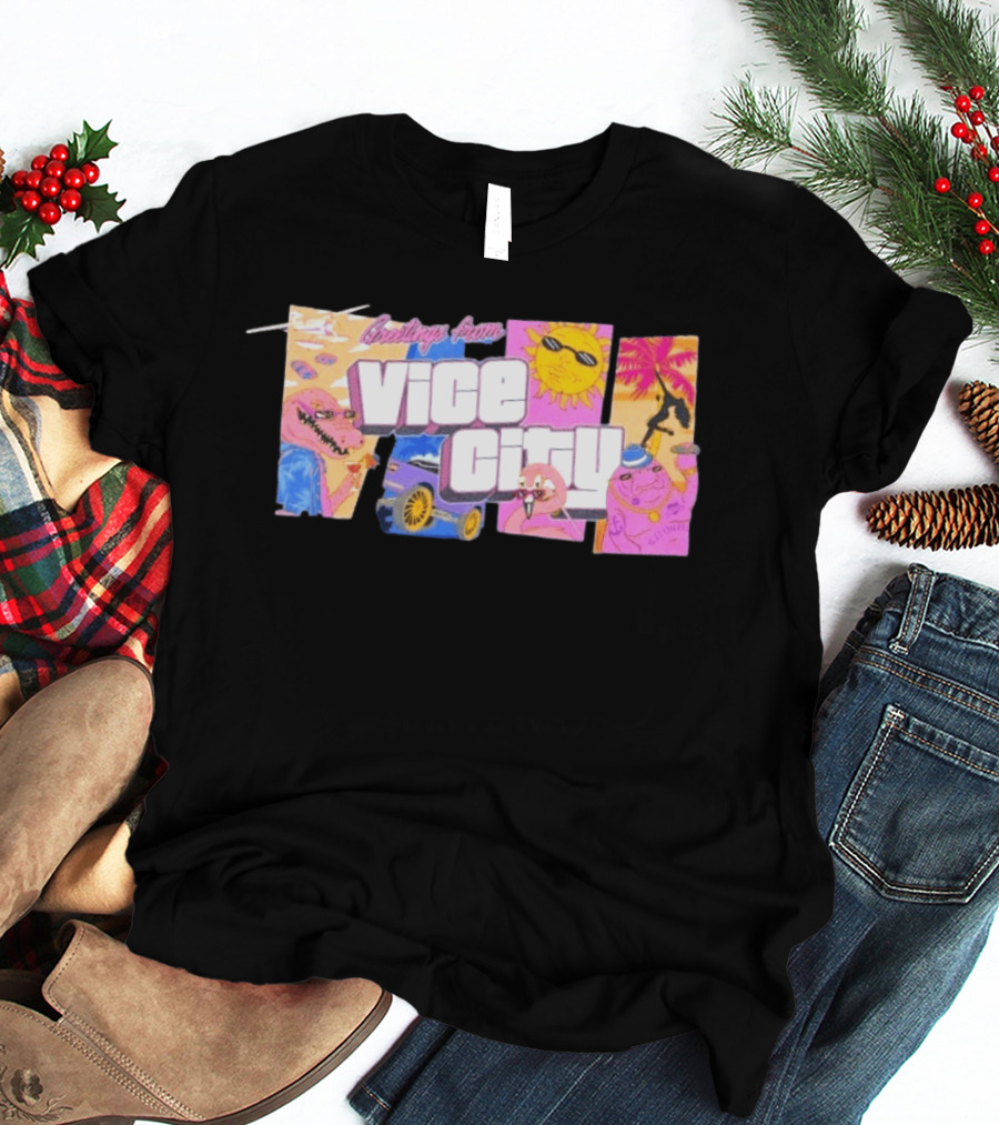 Greetings From Vice City Collage Florida Retro Fun Tropical Vibes T-Shirt