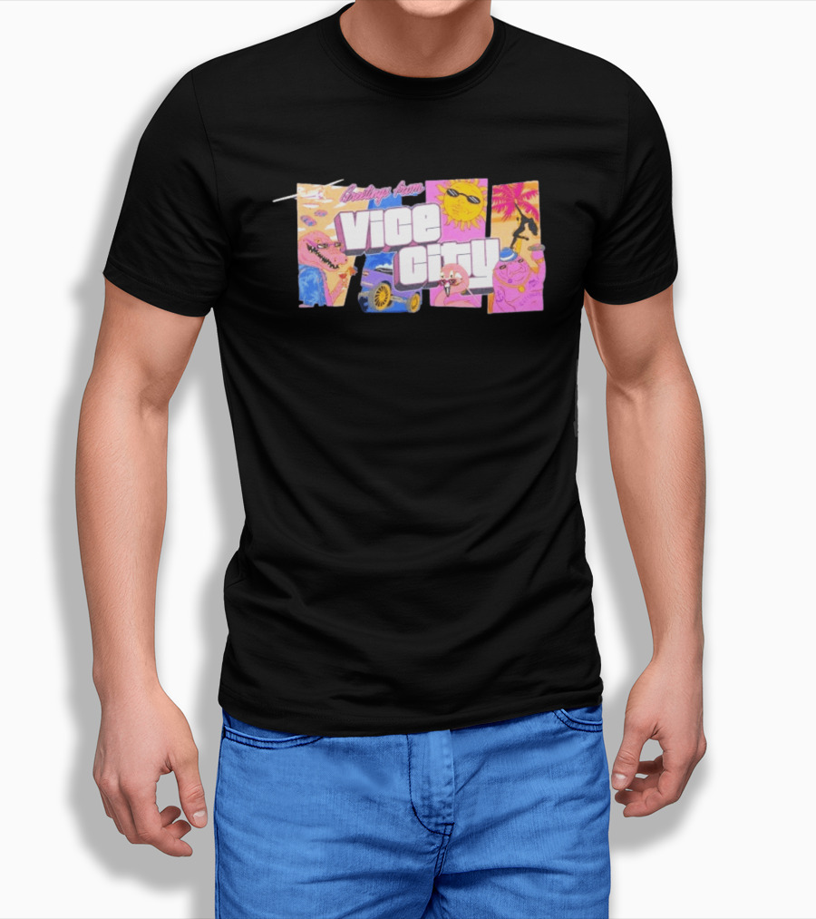 Greetings From Vice City Collage Florida Retro Fun Tropical Vibes T-Shirt