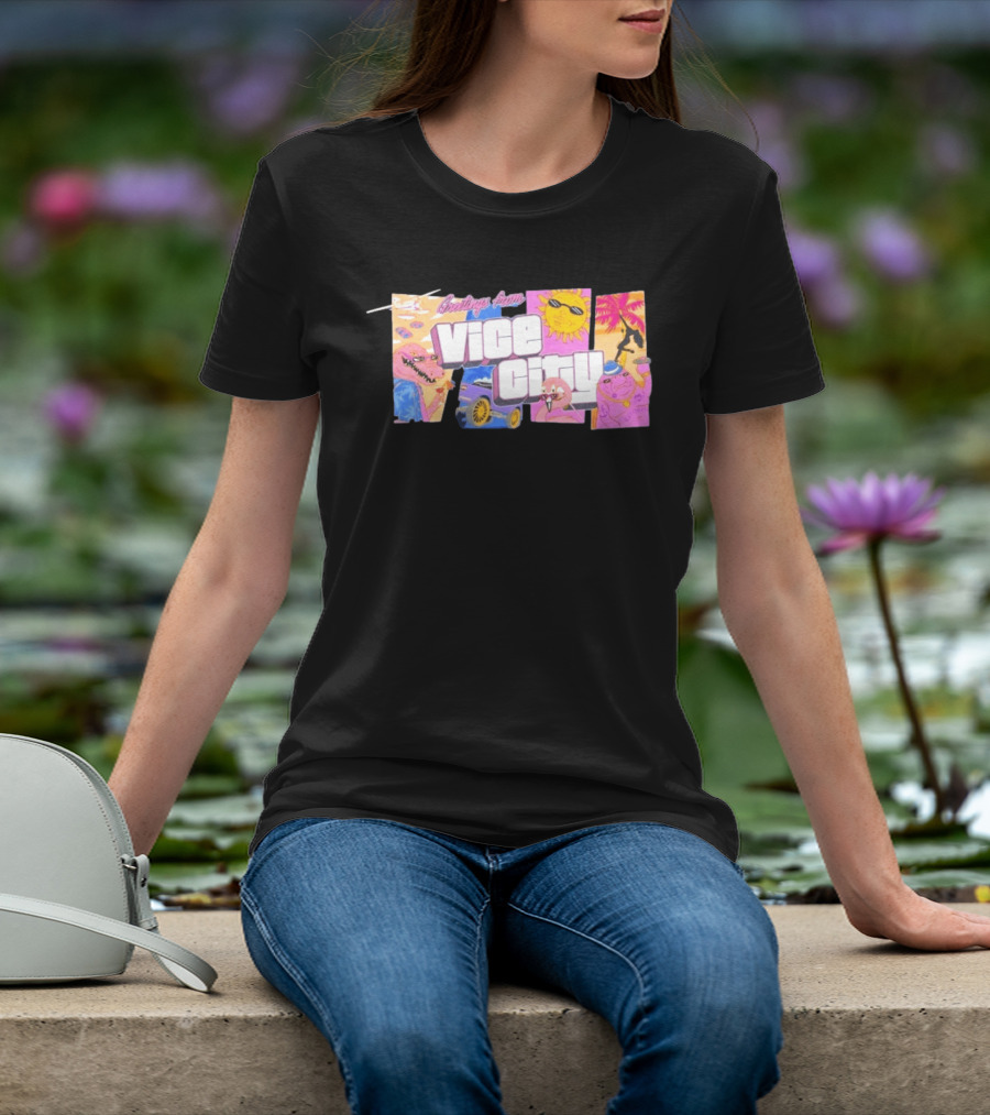 Greetings From Vice City Collage Florida Retro Fun Tropical Vibes T-Shirt