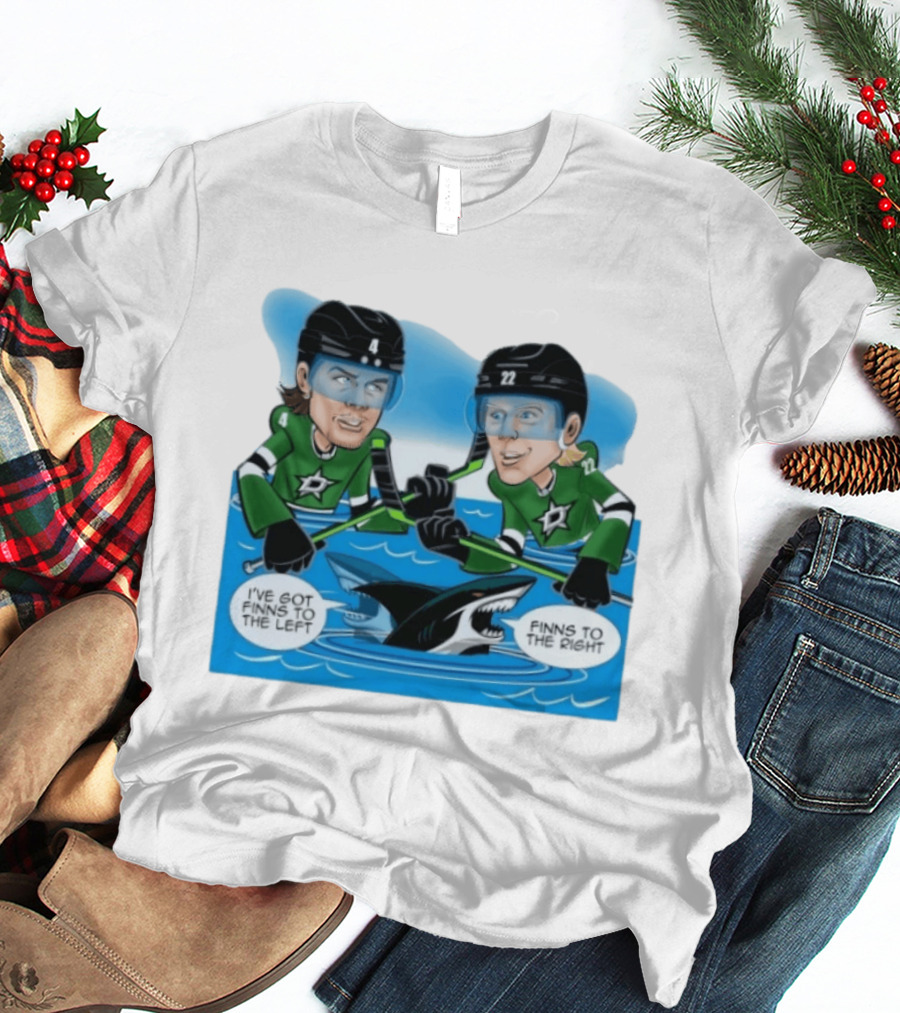 Dallas Stars Finns To The Left Finns To The Right Cartoon Hockey Players T-Shirt