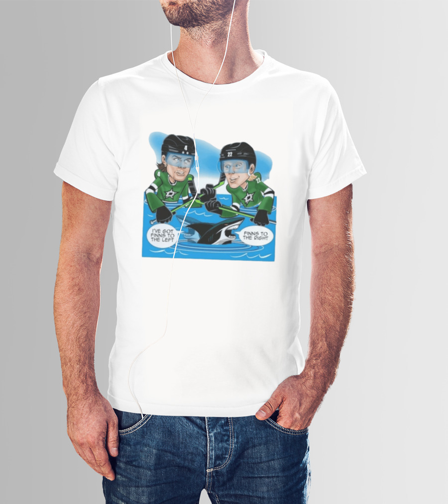 Dallas Stars Finns To The Left Finns To The Right Cartoon Hockey Players T-Shirt