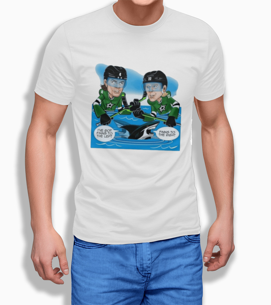 Dallas Stars Finns To The Left Finns To The Right Cartoon Hockey Players T-Shirt