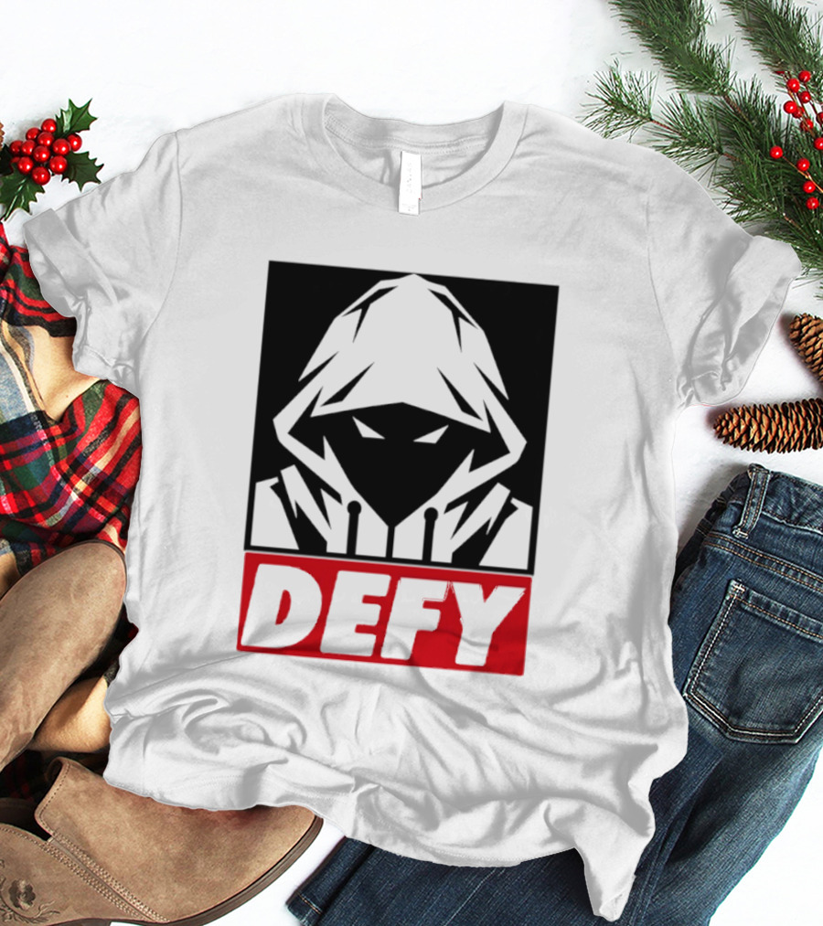 Defy Hooded Figure Streetwear Urban Fashion T-Shirt