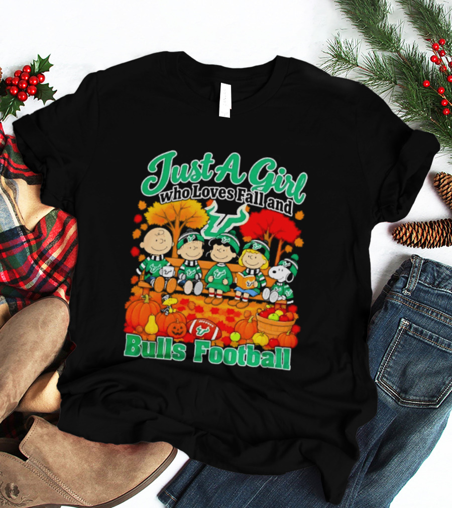 South Florida Bulls Charlie Brown Snoopy Just A Girl Who Loves Fall Football T-Shirt