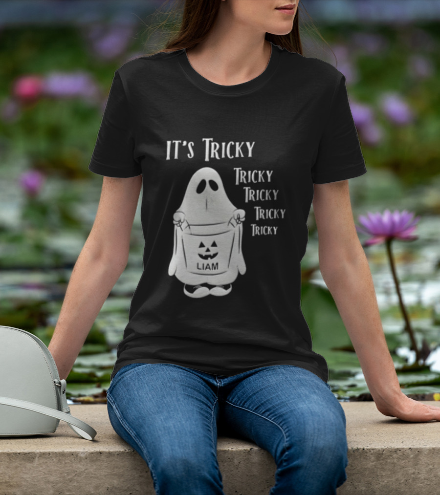 It's Tricky Ghost Holding Jack O Lantern Bucket Halloween T-Shirt