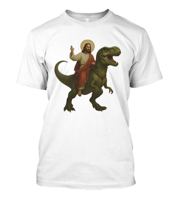 Jesus Riding Tyrannosaurus Rex Dinosaur T-Shirt