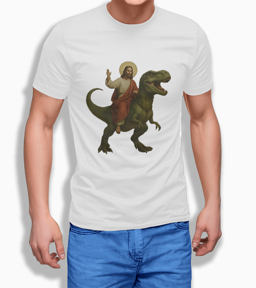 Jesus Riding Tyrannosaurus Rex Dinosaur T-Shirt
