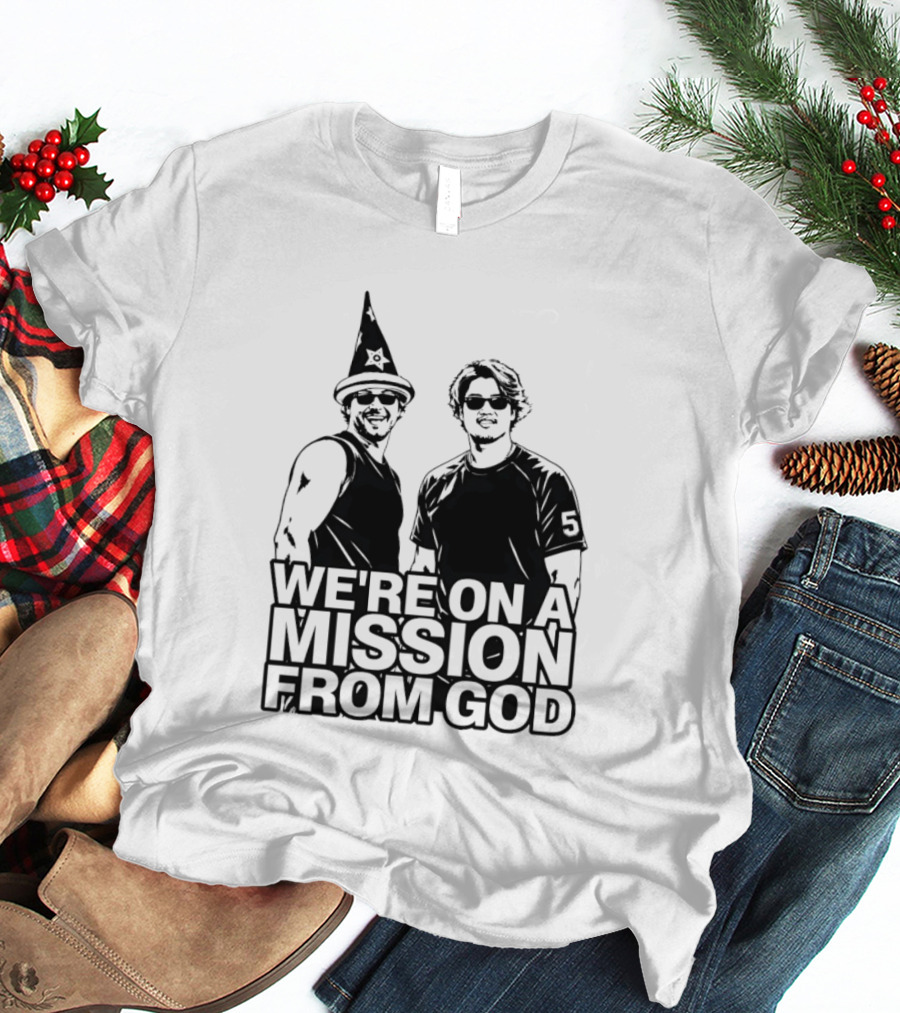 We're On A Mission From God Blues Brothers Wizard Hat Sunglasses T-Shirt