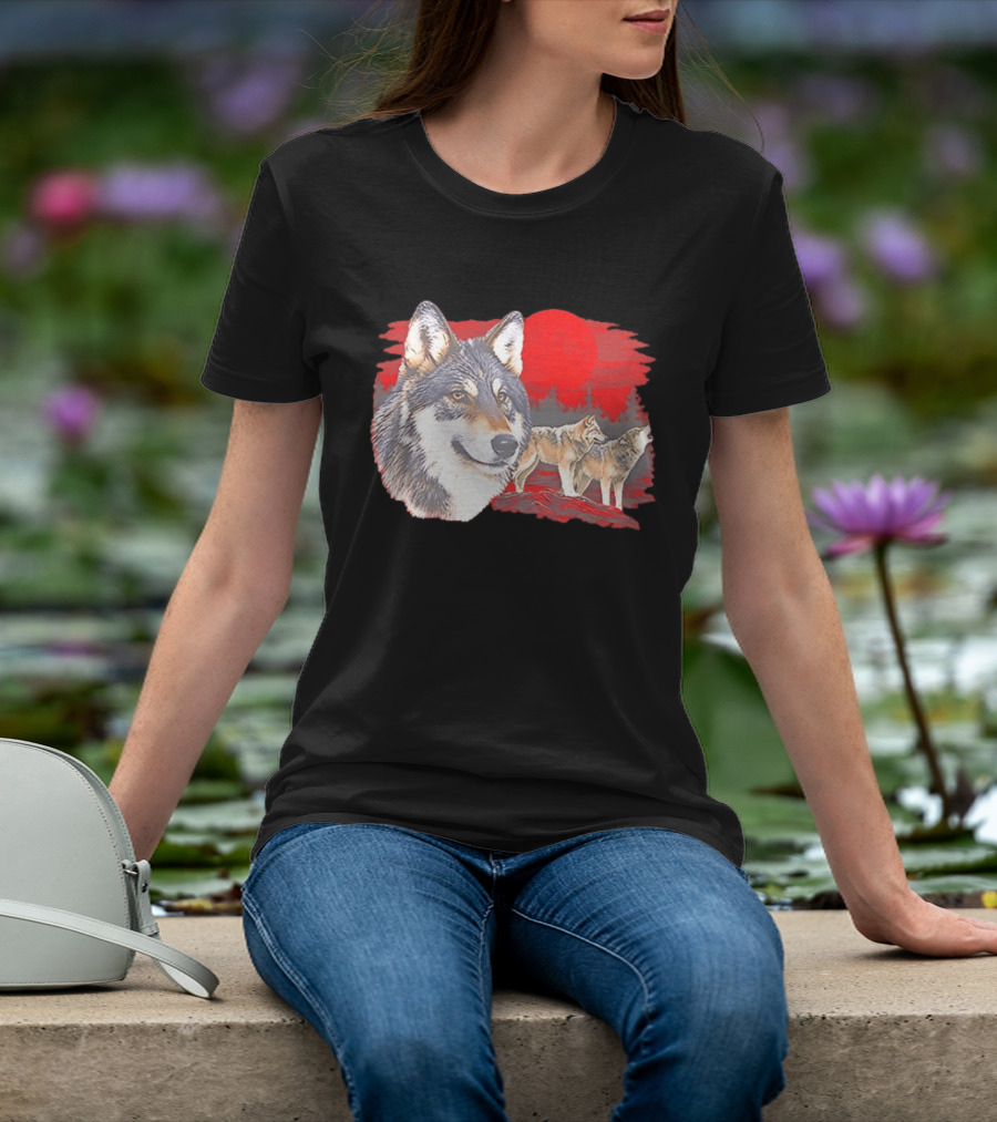 Wolf Pack Under A Moon Wolves Wildlife T-Shirt