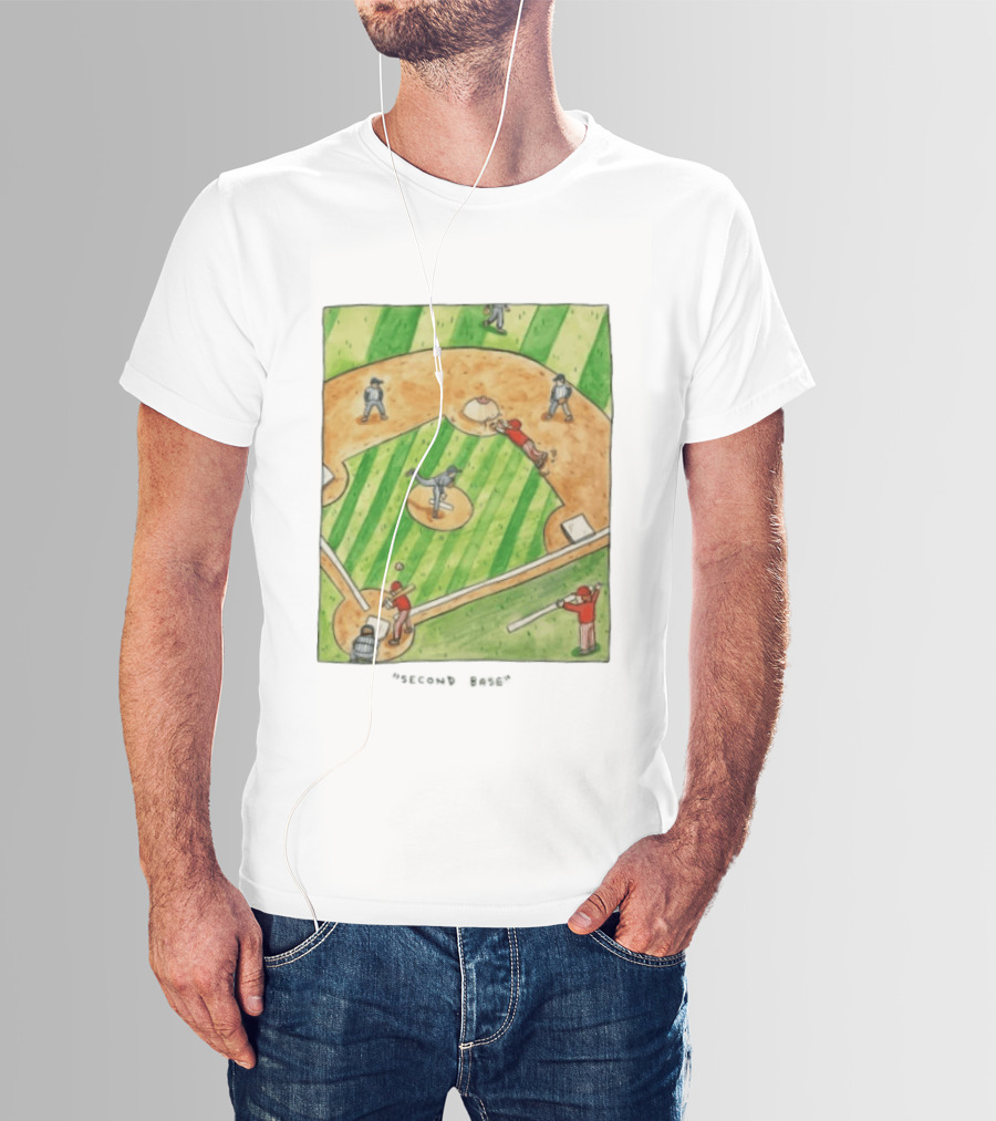 Second Base Baseball Cartoon Humor Action Play Scene T-Shirt