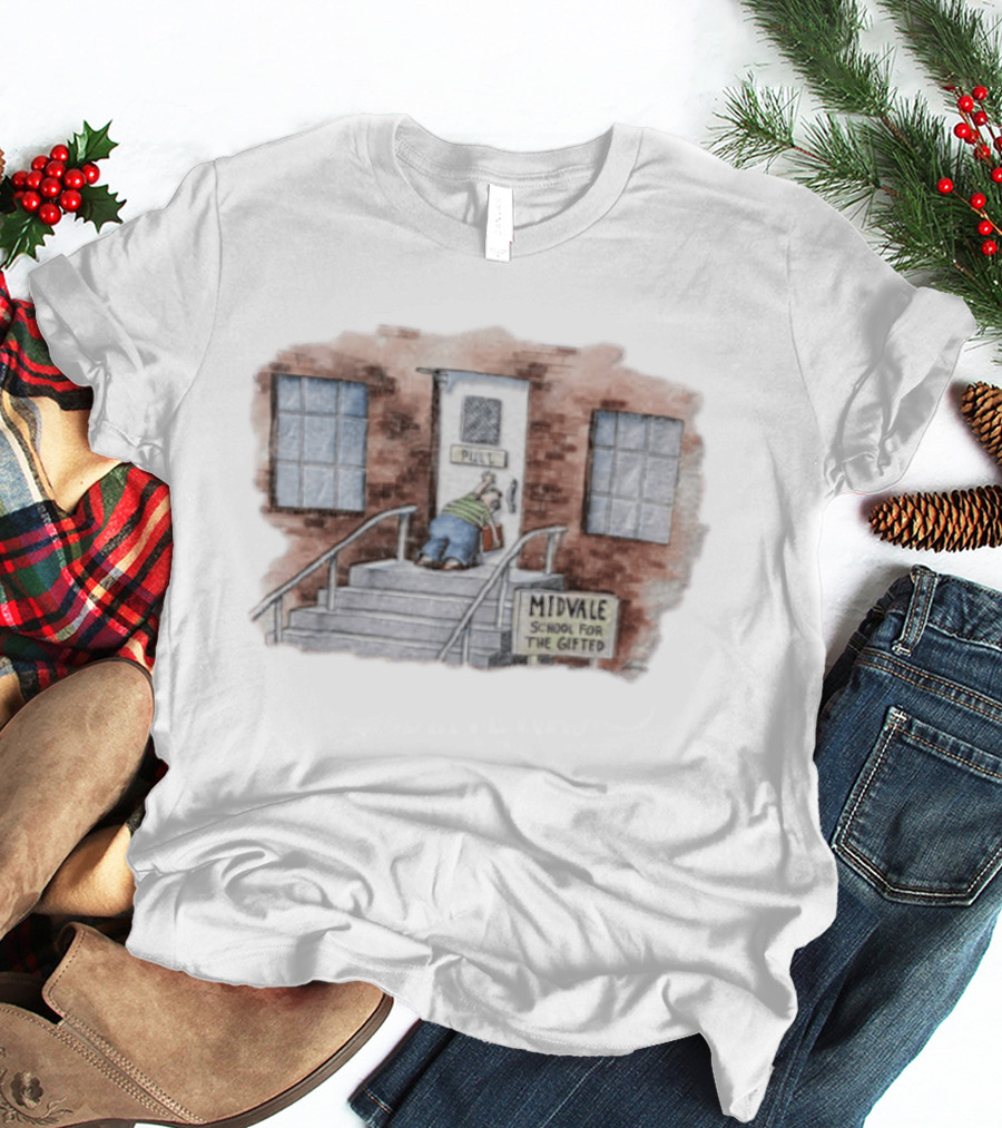 Midvale School For The Gifted 1985 Far Side Pull Door Comic T-Shirt