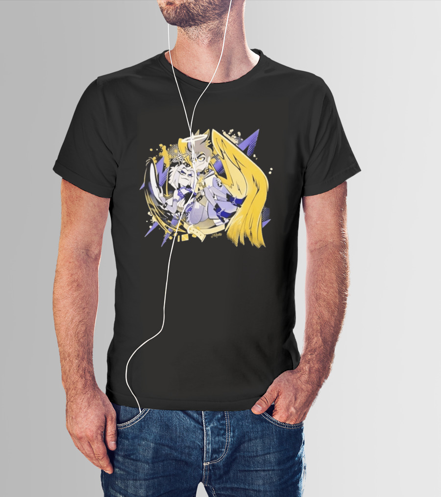 Adam And Lute Hazbin Hotel Characters With Golden Wings And Halos T-Shirt