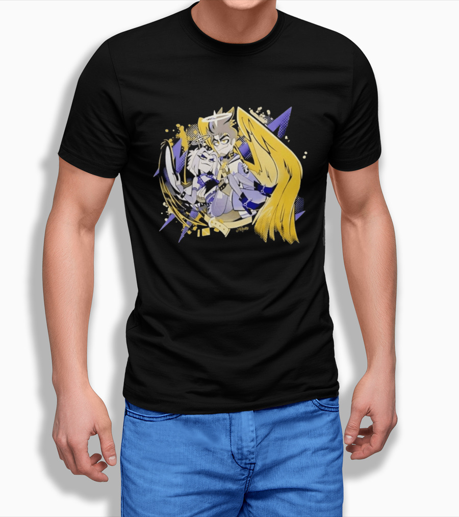 Adam And Lute Hazbin Hotel Characters With Golden Wings And Halos T-Shirt