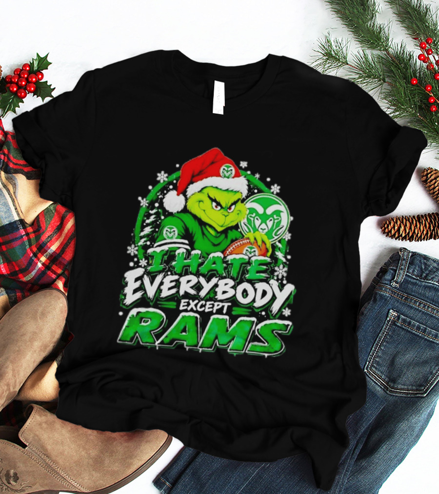 I Hate Everybody Except Rams Grinch Colorado State Rams Christmas T-Shirt