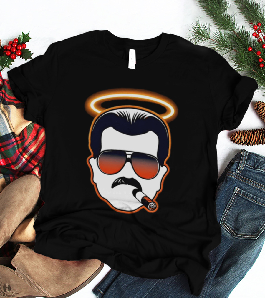 Rip Mike Ditka Chicago Bear Face Sunglasses Mustache Cigar Halo T-Shirt