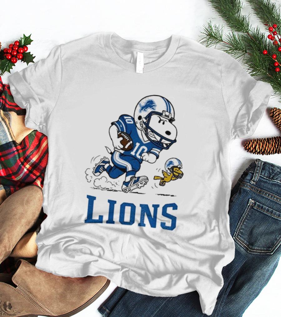 Detroit Lions Snoopy Woodstock Football Run T-Shirt
