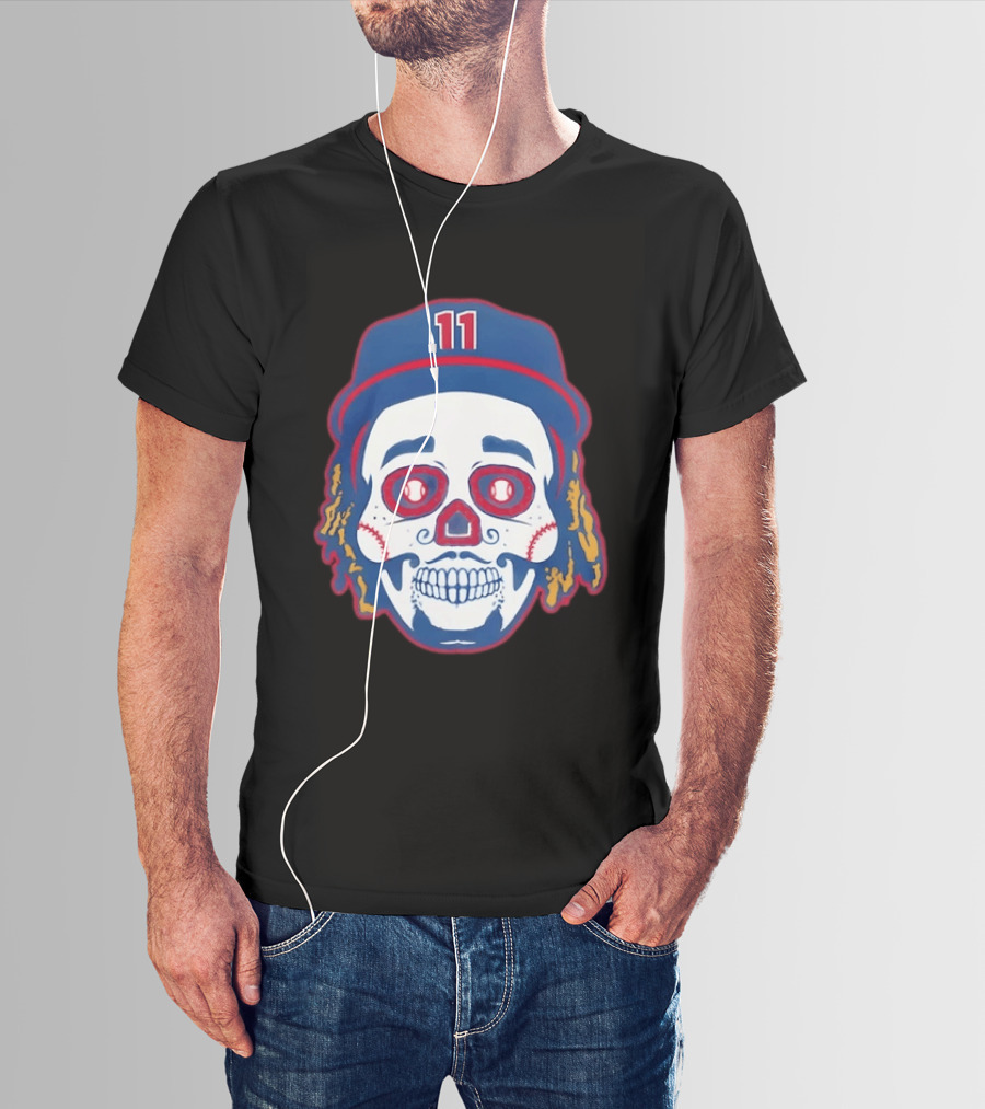 José Ramírez 11 Cleveland Guardians Sugar Skull Baseball Player T-Shirt