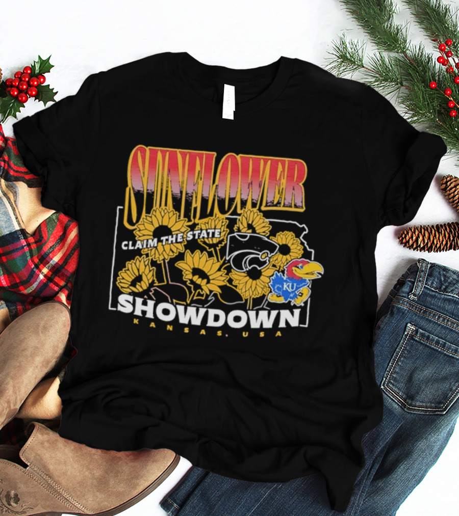 Sunflower Showdown Kansas USA Claim The State KU Kansas University T-Shirt
