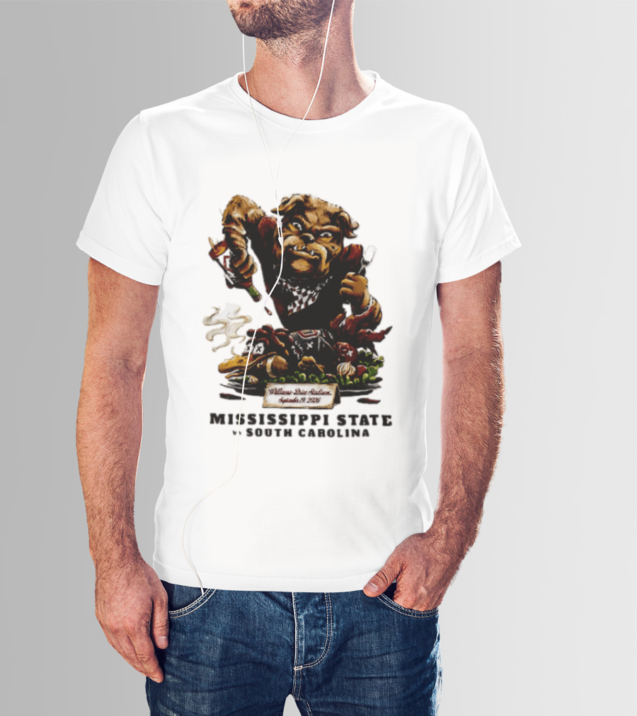 Mississippi State Vs South Carolina 2026 Bulldog Pouring Sauce On Roasted Duck Williams Brice Stadium T-Shirt