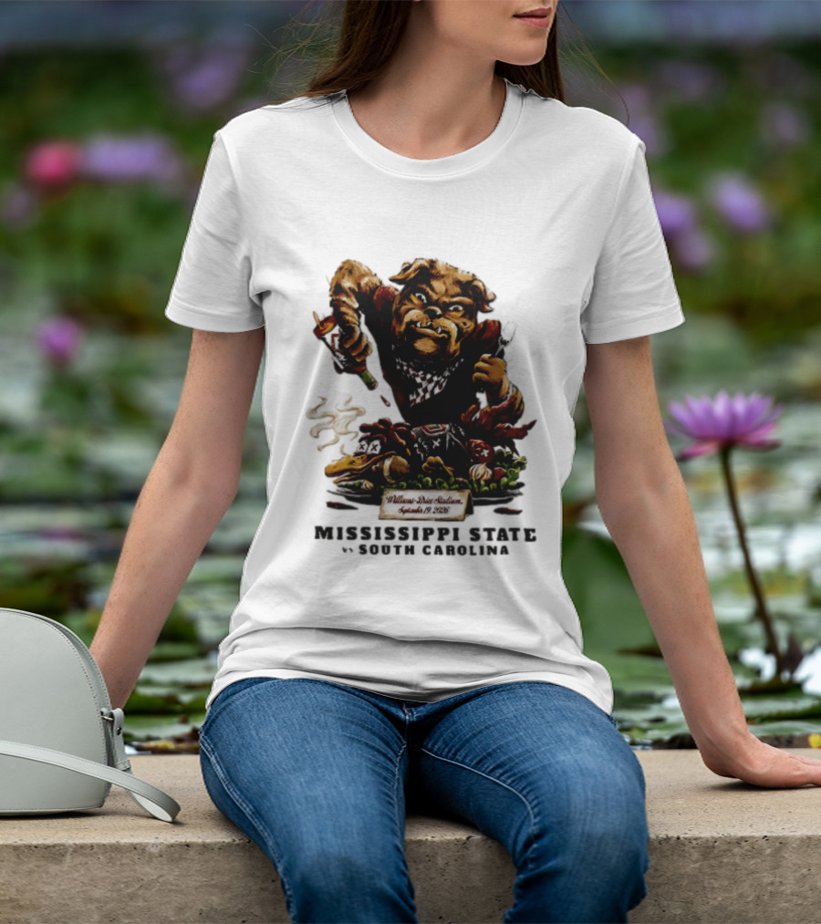 Mississippi State Vs South Carolina 2026 Bulldog Pouring Sauce On Roasted Duck Williams Brice Stadium T-Shirt