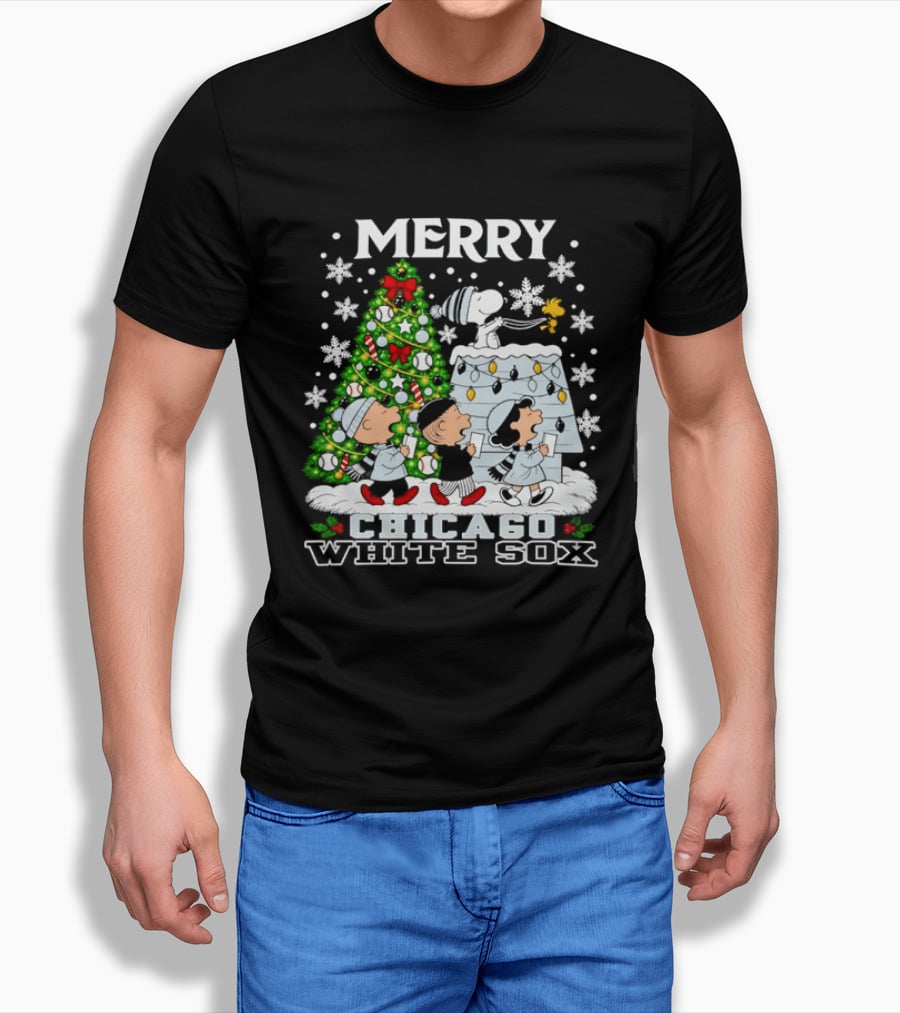 Merry Christmas Peanuts Chicago White Sox Snoopy Woodstock Holiday T-Shirt