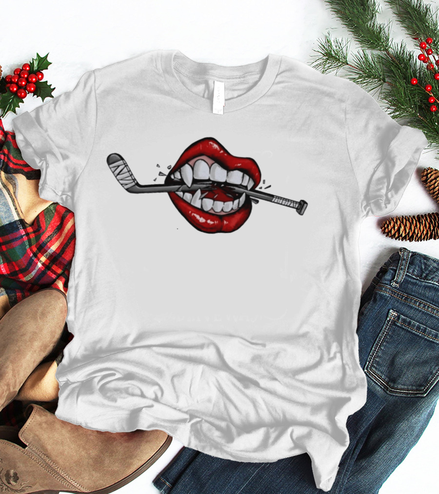 Savage Beauty Hockey Nation Lips And Hockey Stick T-Shirt