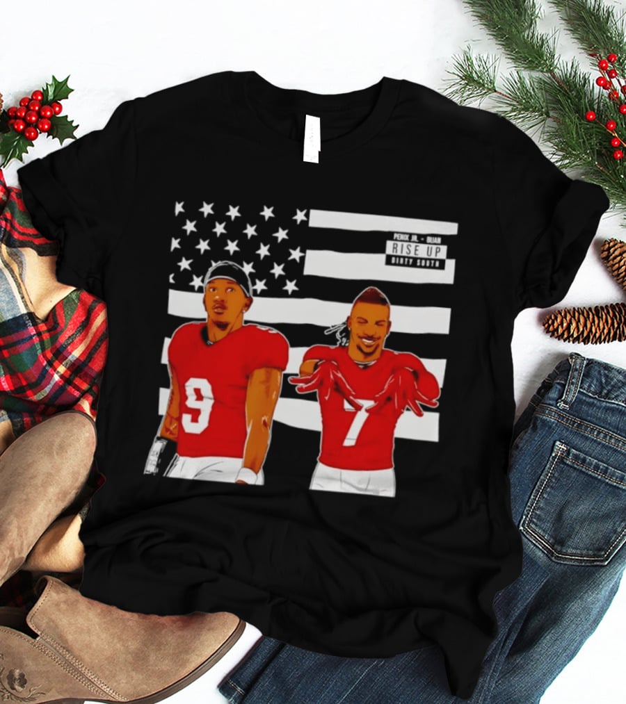 Michael Penix Jr Bijan Robinson Rise Up Dirty South Football Stars American Flag T-Shirt