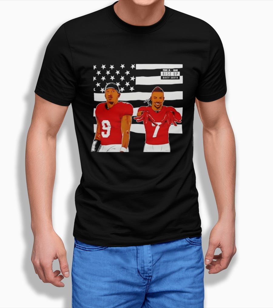 Michael Penix Jr Bijan Robinson Rise Up Dirty South Football Stars American Flag T-Shirt
