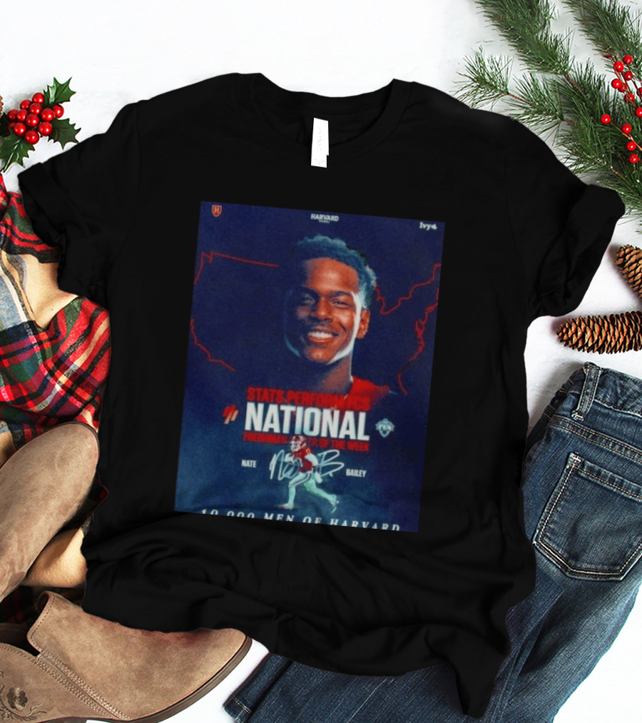 Stats Perform FCS National Freshman Player Of The Week Nate Bailey Harvard Football Ivy League T-Shirt