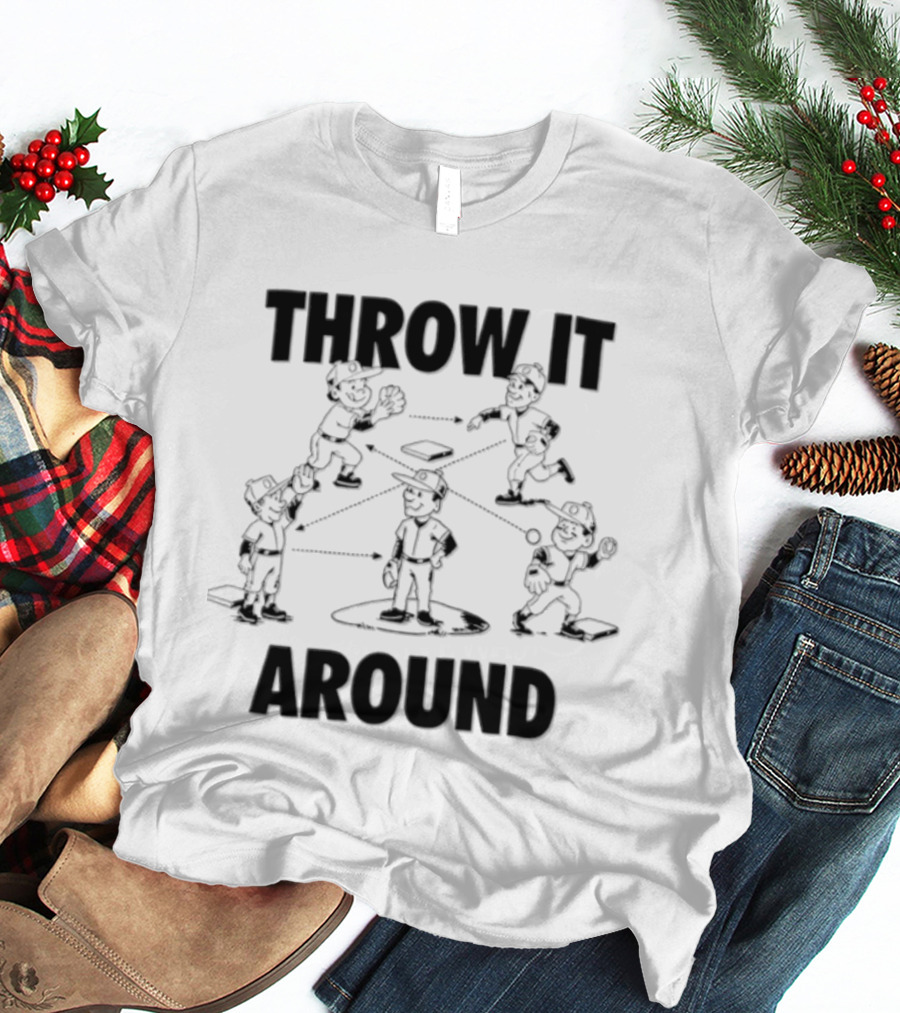 Throw IT Around Cartoon Baseball Players Throwing Ball T-Shirt