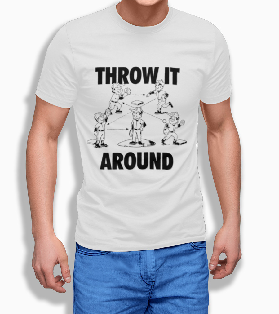 Throw IT Around Cartoon Baseball Players Throwing Ball T-Shirt