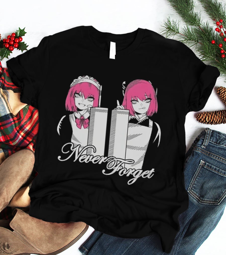 Never Forget Anime Manga Otaku Pink Hair Maid Twins T-Shirt