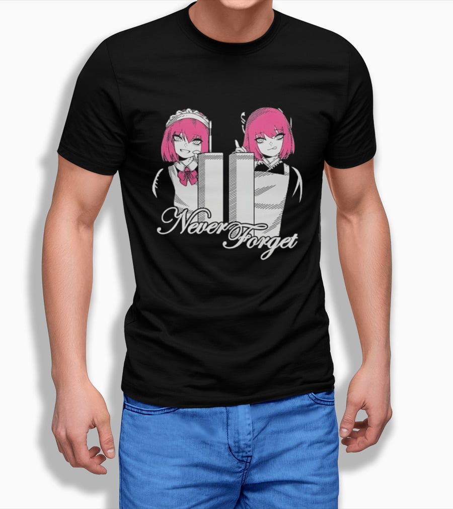 Never Forget Anime Manga Otaku Pink Hair Maid Twins T-Shirt