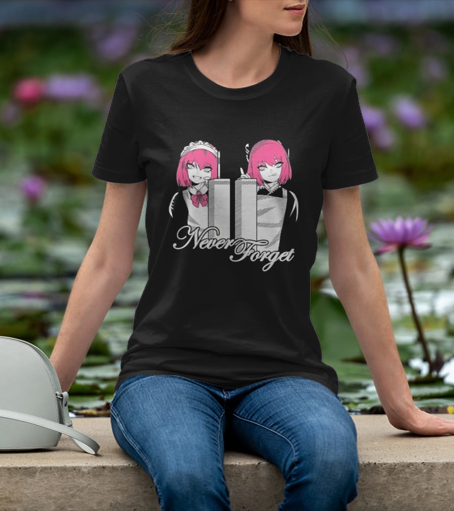 Never Forget Anime Manga Otaku Pink Hair Maid Twins T-Shirt