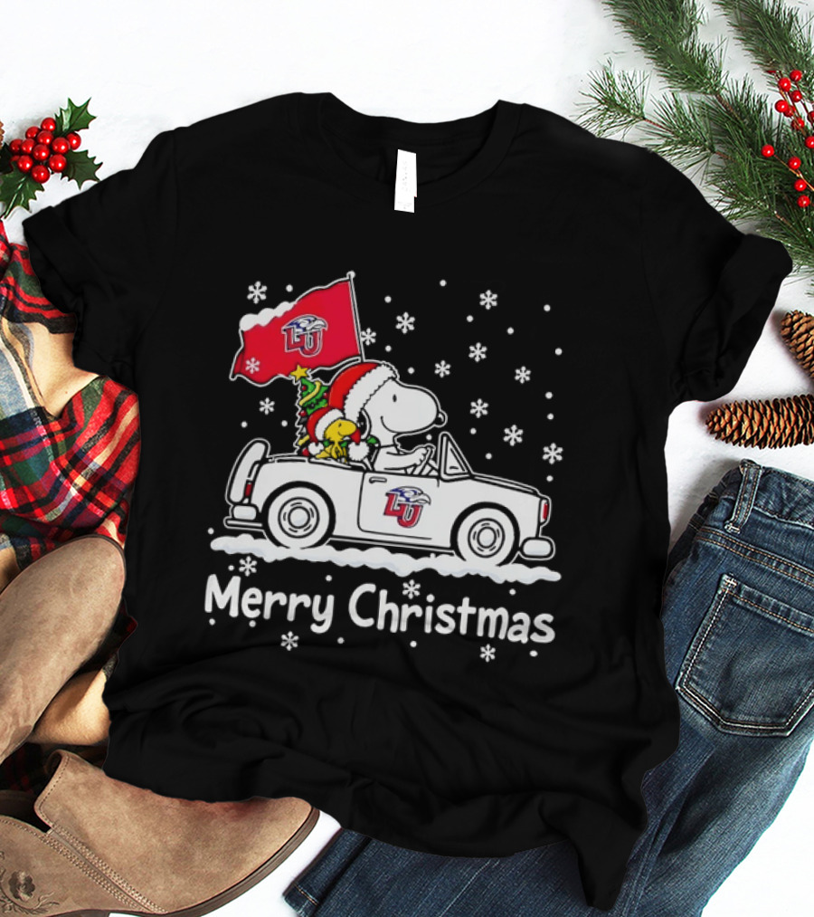 Liberty Flames Snoopy Woodstock Driving Car Merry Christmas Holiday T-Shirt
