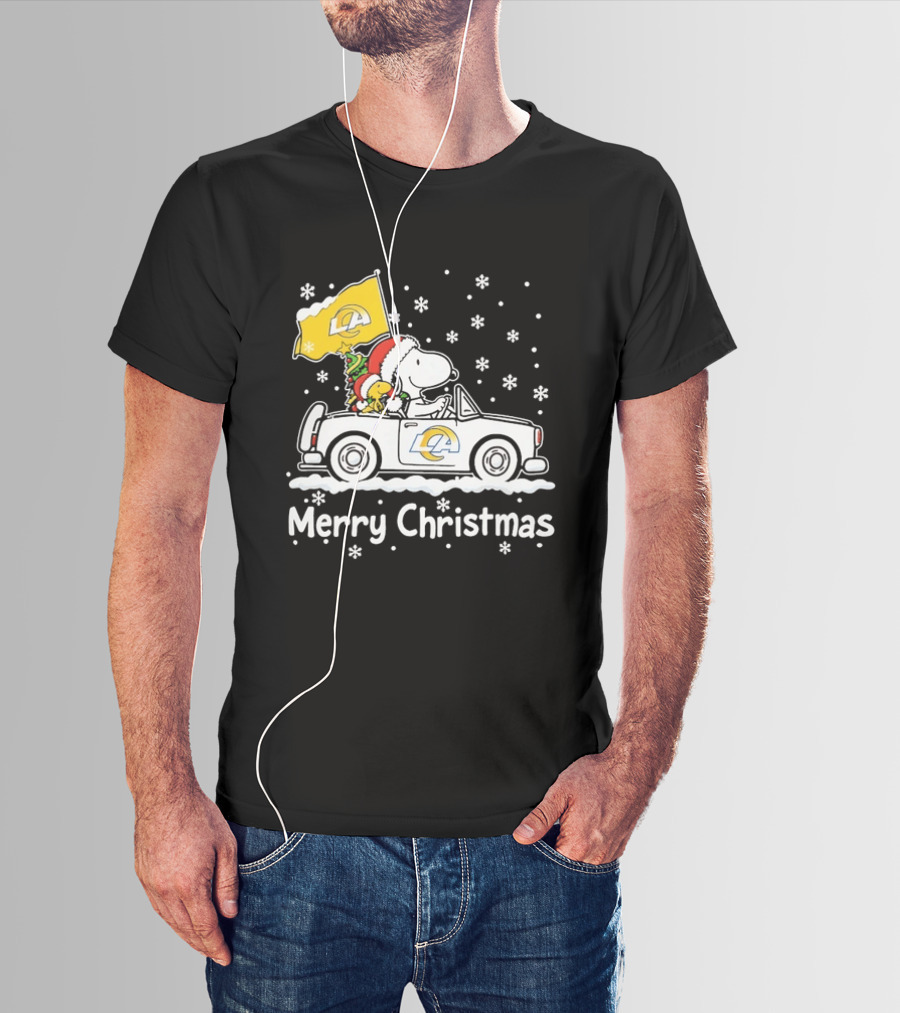 Los Angeles Rams Snoopy Woodstock Merry Christmas Car Holiday T-Shirt
