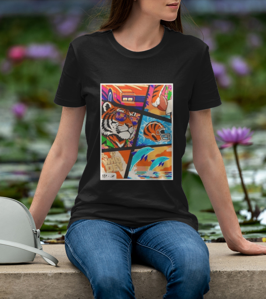 Cincinnati Bengals Tiger Dolphins Football Who Dey NFL Matchup T-Shirt