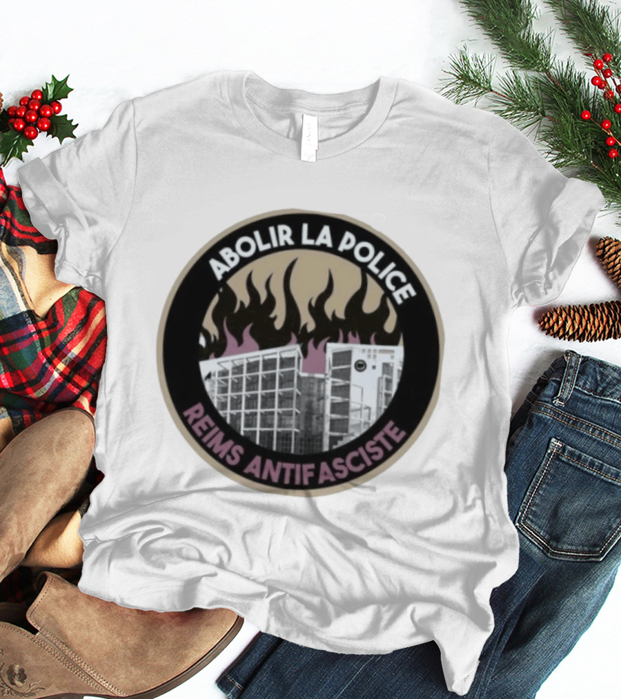 Abolir La Police Reims Antifasciste Antifa Burned Building Circular T-Shirt