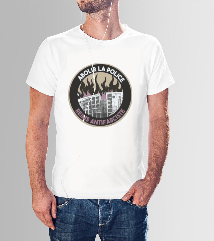 Abolir La Police Reims Antifasciste Antifa Burned Building Circular T-Shirt