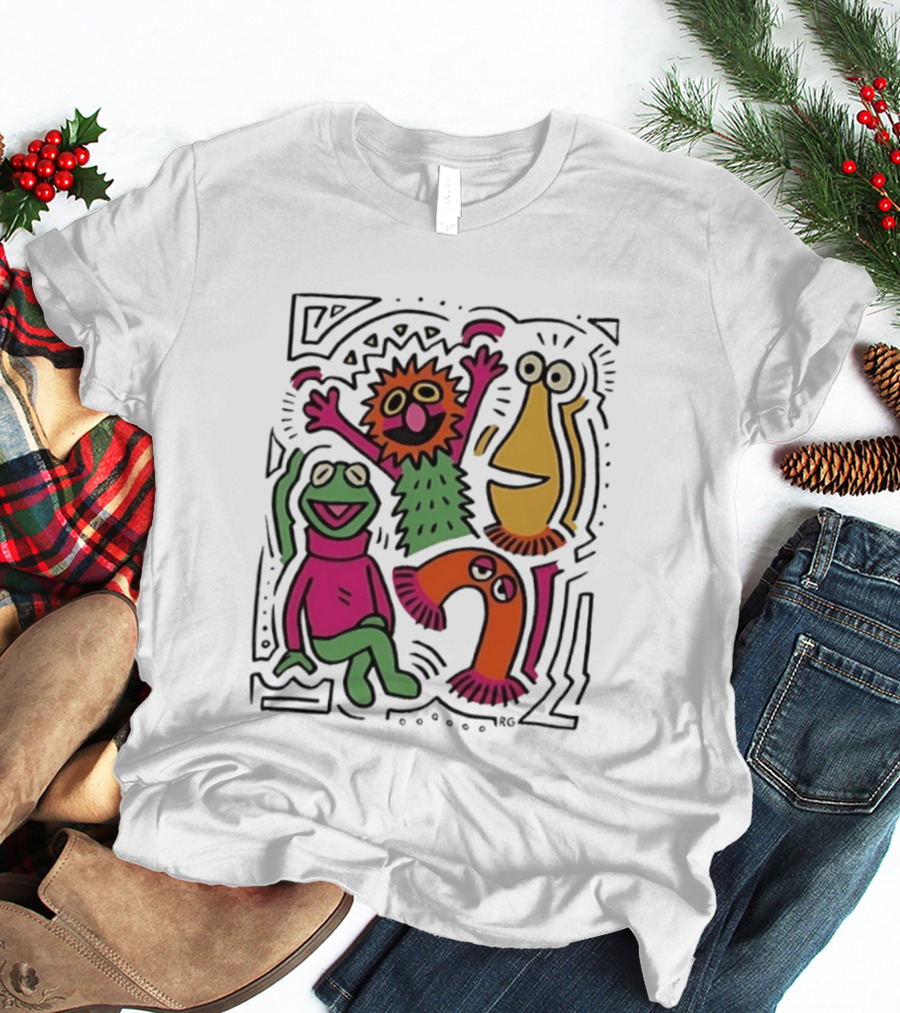 Kermit The Frog And Friends Keith Haring Collaboration Featuring Iconic Cartoon Characters T-Shirt