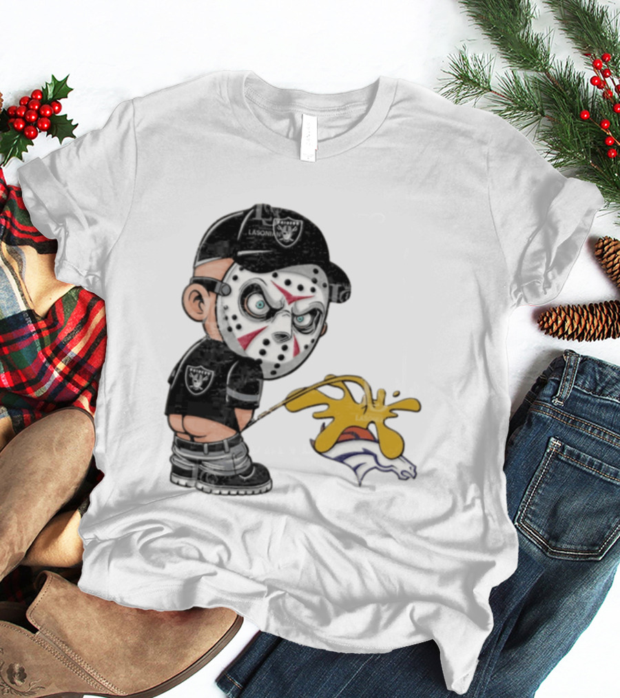 Las Vegas Raiders Jason Voorhees Piss On Denver Broncos Rivalry Humor Sports Fan T-Shirt