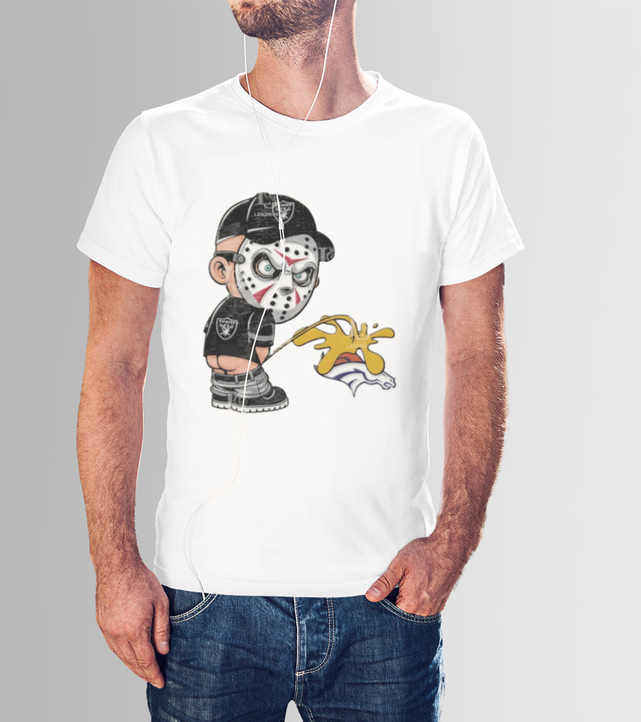 Las Vegas Raiders Jason Voorhees Piss On Denver Broncos Rivalry Humor Sports Fan T-Shirt