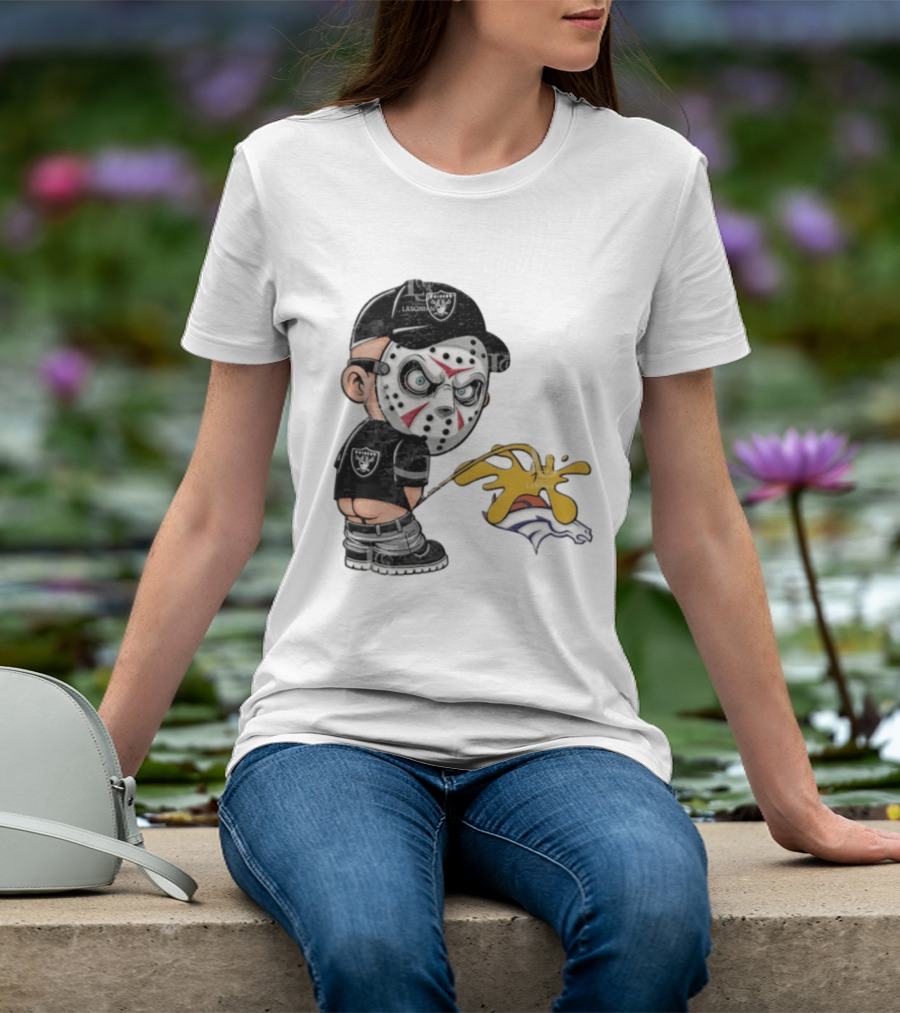 Las Vegas Raiders Jason Voorhees Piss On Denver Broncos Rivalry Humor Sports Fan T-Shirt