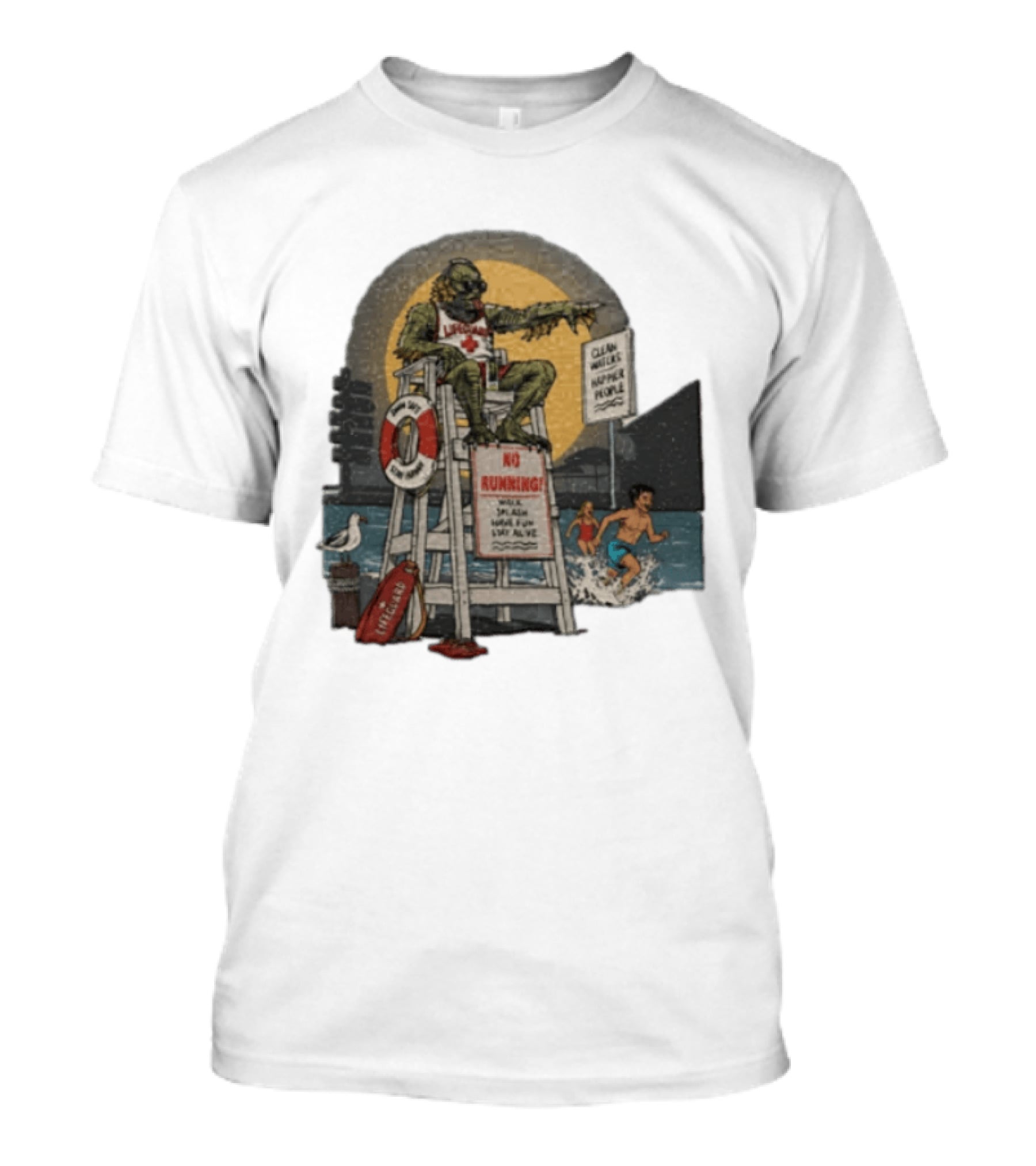 Lifeguard Creature No Running Walk Splash Stay Alive Clean Waters Happy People T-Shirt