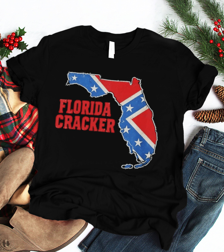 Florida Cracker Distressed Confederate Flag State Map Southern Pride T-Shirt