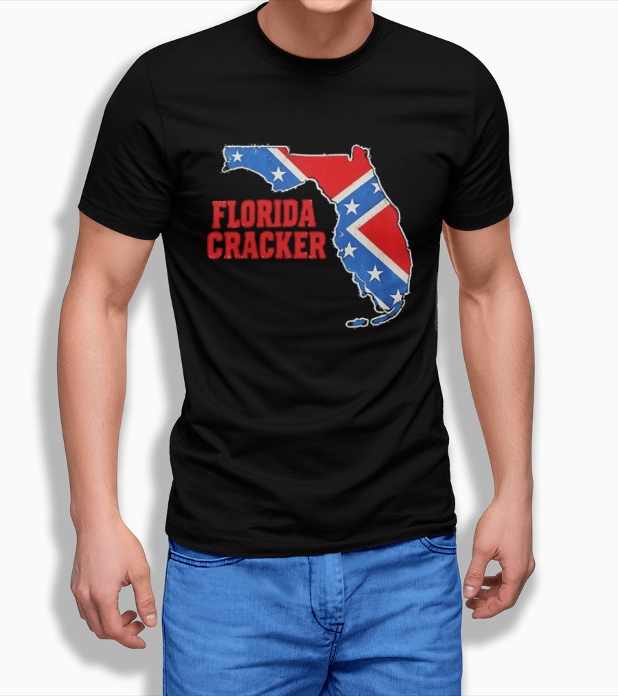 Florida Cracker Distressed Confederate Flag State Map Southern Pride T-Shirt