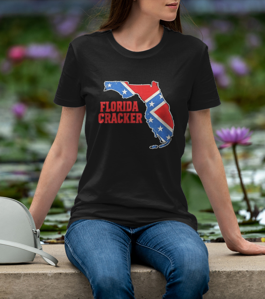 Florida Cracker Distressed Confederate Flag State Map Southern Pride T-Shirt