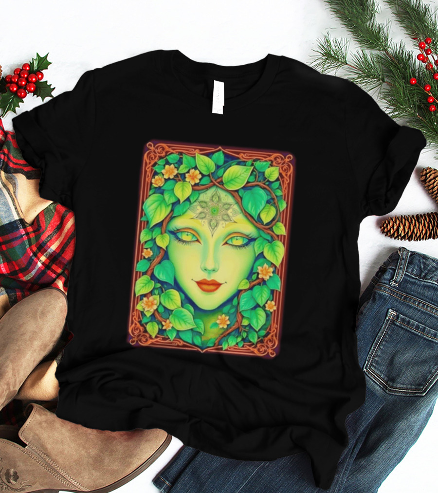 Dream Creations Enchanted Green Forest Goddess With Floral Accents T-Shirt