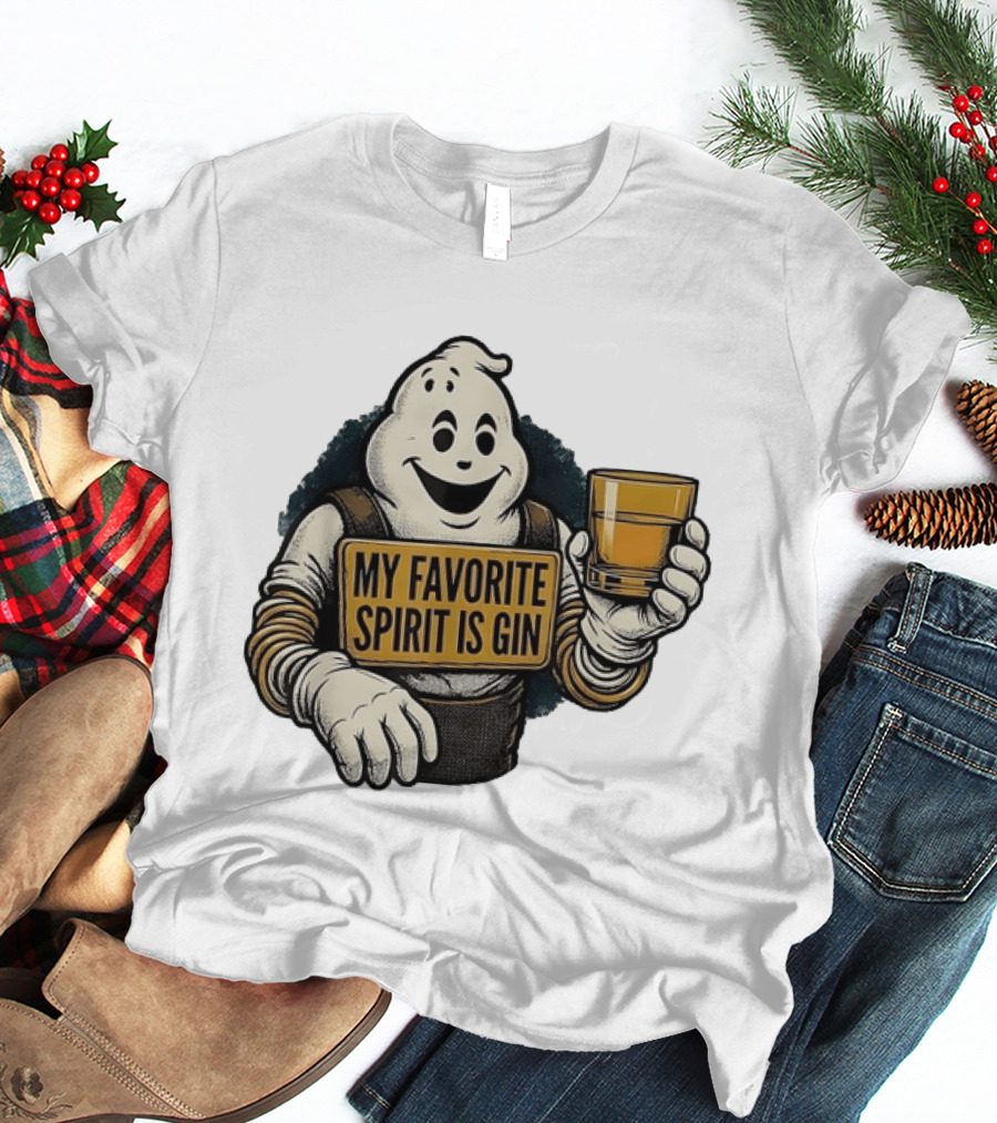 My Favorite Spirit Is Gin Ghost Character With Drink T-Shirt