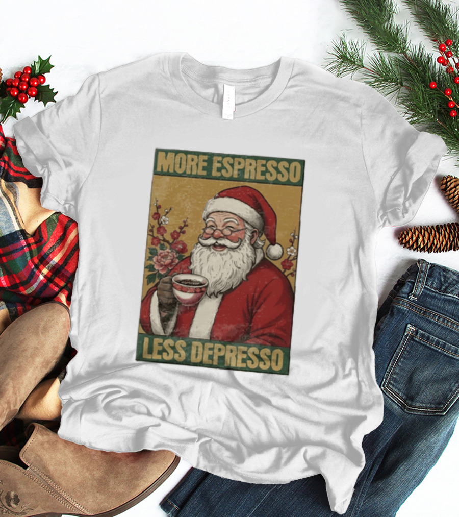 More Espresso Less Depresso Santa Coffee Meme T-Shirt